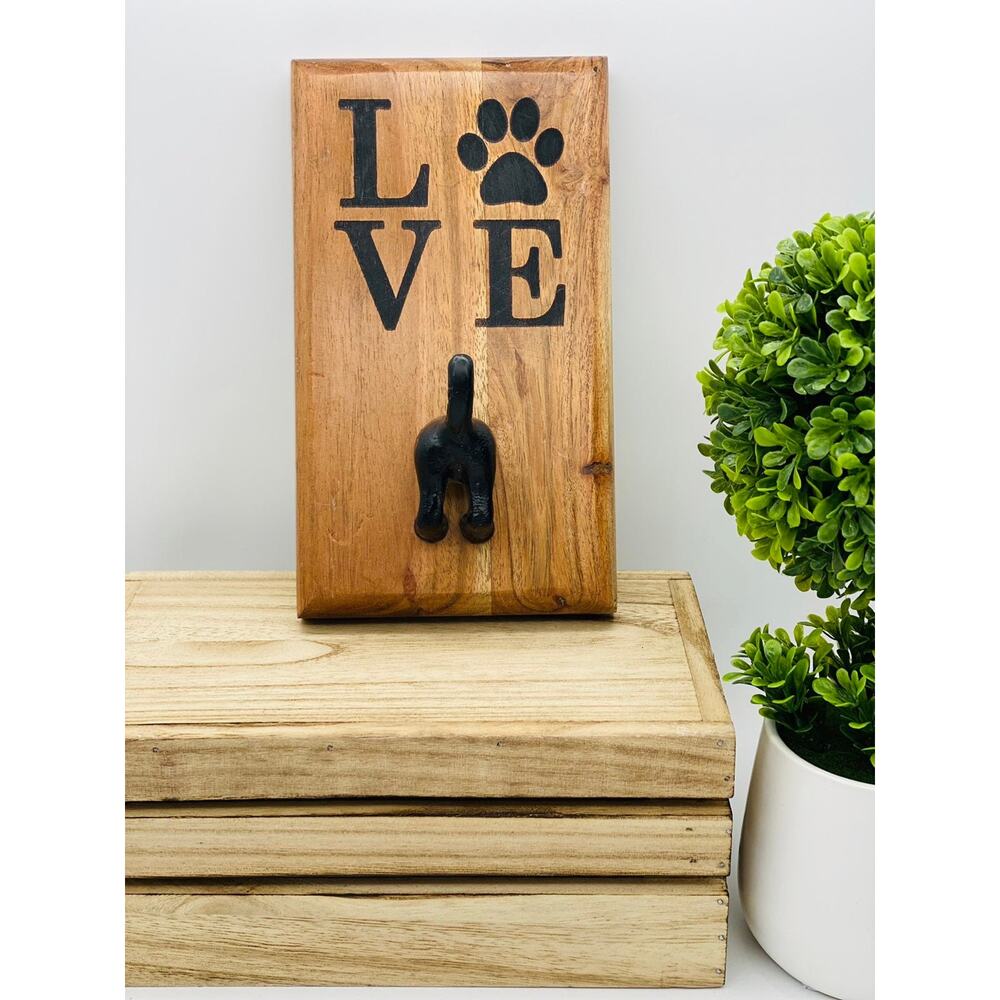 Pet LOVE Dog Key Leash Wall Hook Wood and Metal Decor